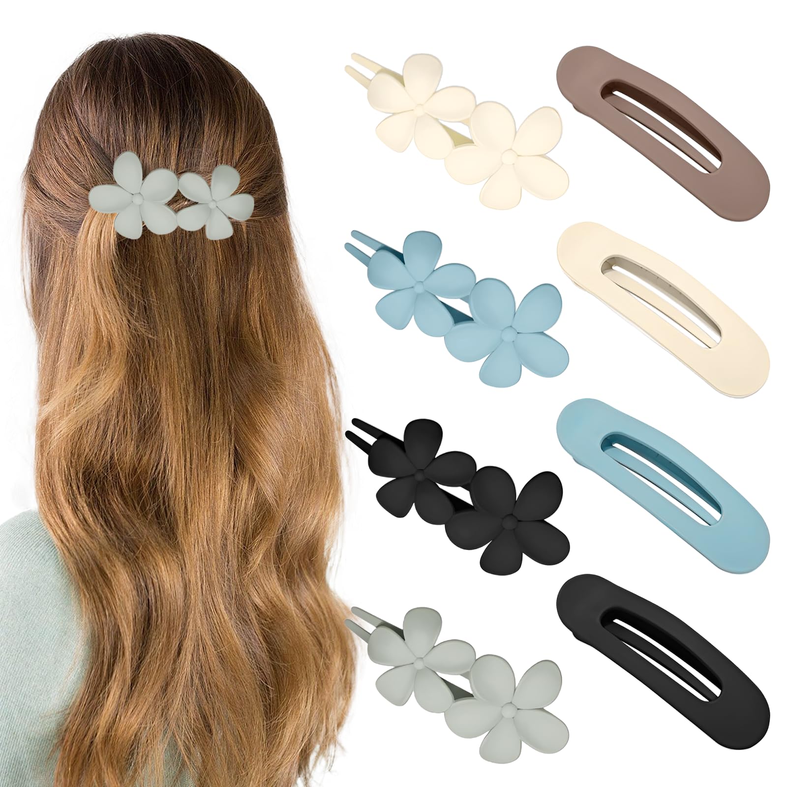 8 Pack Large Flat Hair Clips,Elegant Flower French Hair Pin,Stylish Lay Flat Claw Clips,Non-Slip Thin Thick Curly Hair Strong Hold Hairclips,Accessories for Women Girls Wedding Party(4.3Inch)