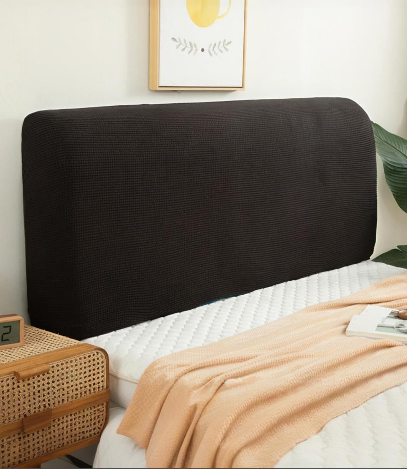 FANSU Headboard Cover for Single Double King Size Bed, Polar fleece Dustproof Headboard Wrap, Stretch All-Inclusive Bed Head Protector Cover Modern Bedroom Decoration (Black,150cm)