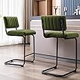 ONEVOG 24 Inch Green Counter Height Bar Stools Set of 2, Mid Century Modern Tall Chairs for Island Kitchen, Upholstered Velvet Fabric Cantilever Stools with Backs and Metal Footrest, Olive Green