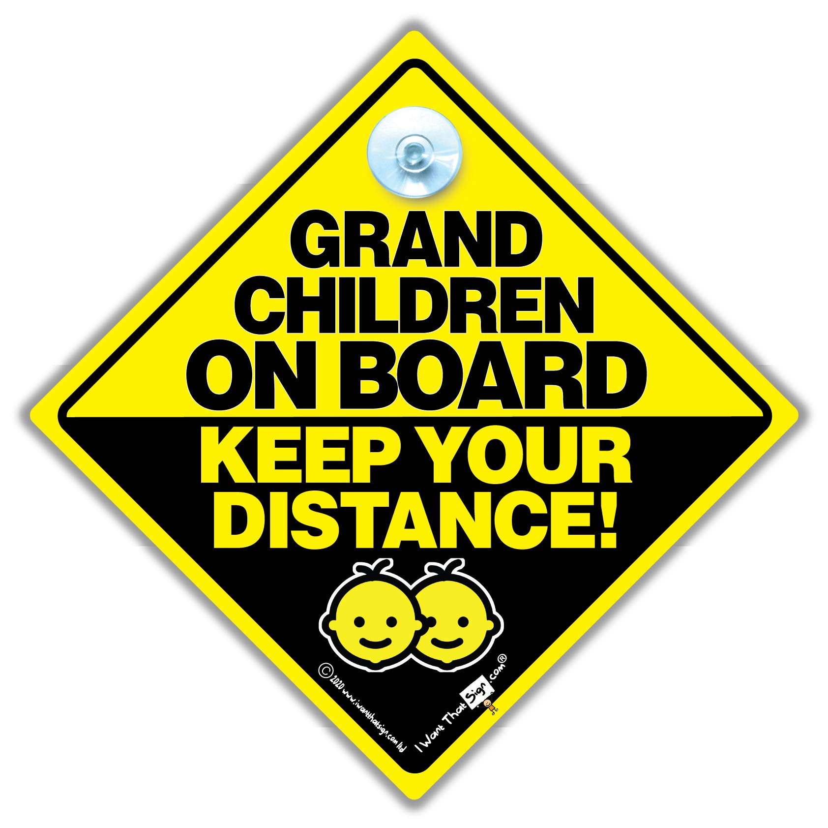 Grandchildren On Board Keep Your Distance Car Sign Suction Cup Car Window Sign, Baby On Board Sign