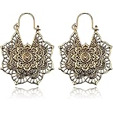 Zeshimb Gold Colored Lightweight Boho Hollow Earrings Carved Earrings and Court Style Earrings Ear Jewelry Gifts for Women