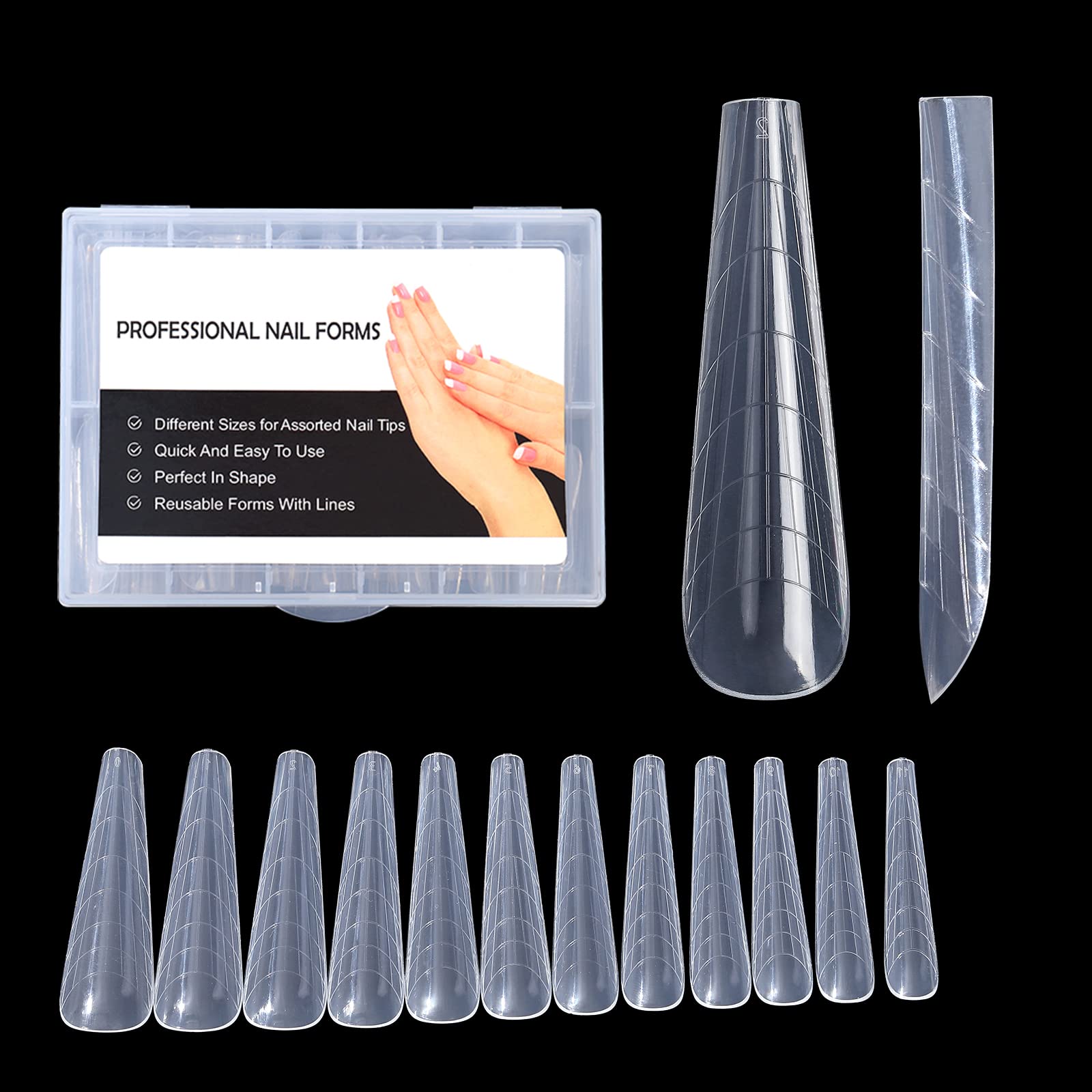 BNG Dual Nail Forms 120PCS Dual Form Tips For Gel Nails Extension, 12 Sizes Acrylic Nail Molds Professional Full Cover Flat Square Quick Building, Reusable Mold H