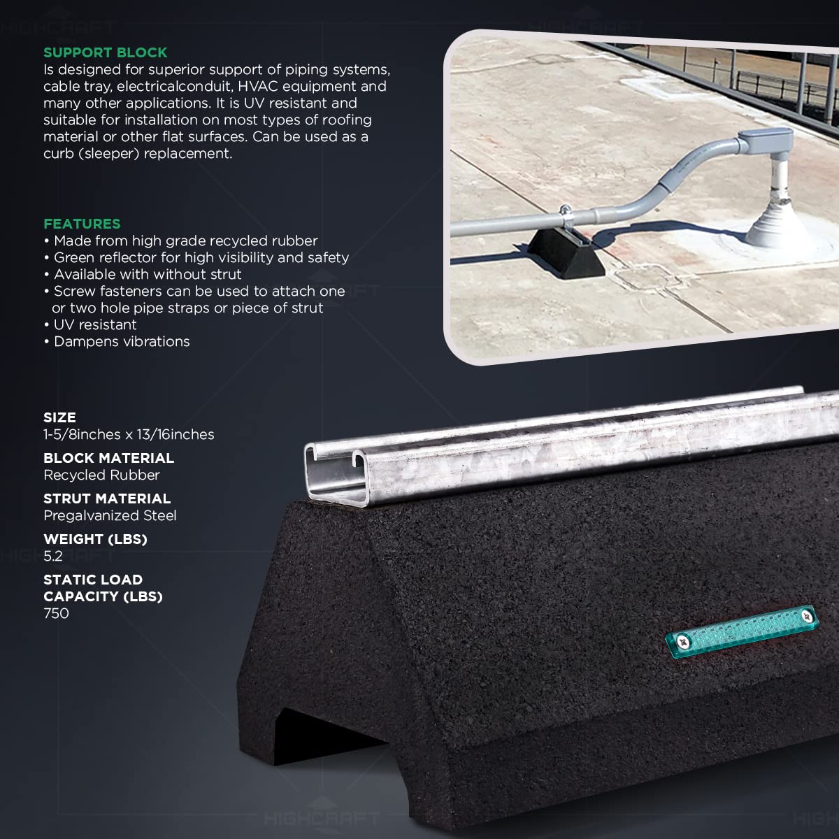 Highcraft STC10T Rooftop Pipe Support Block With Galvanized Steel