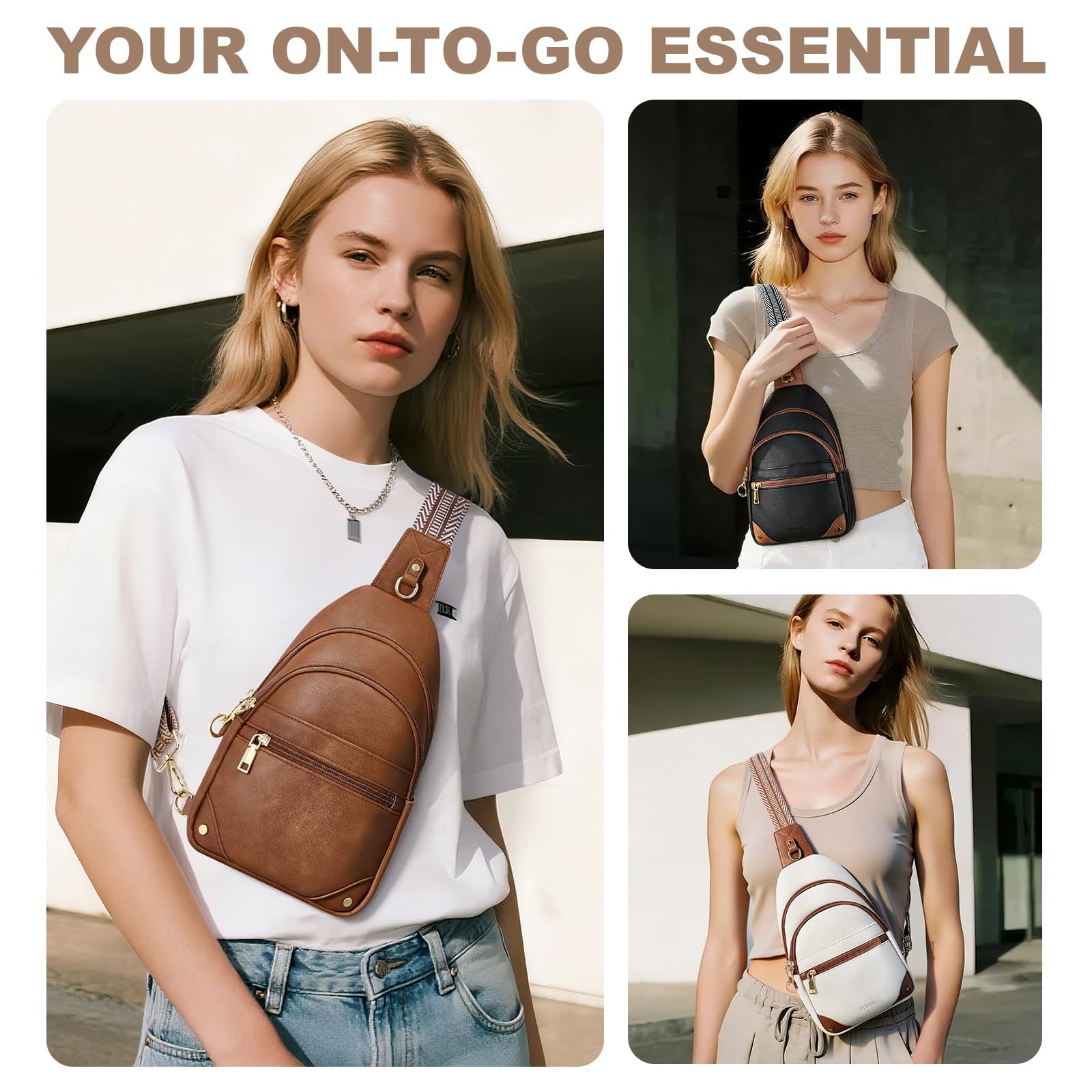 Anti Theft Crossbody Bags for Women, RFID Sling Bag Travel Purse, RFID Cross Body Purses Chest Bag for Travel Black Brown