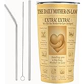 SNUGLYZEN Mother-in-Law Gift Tumbler with Lid – Vintage Newspaper Heart Travel Cup, Fits Car Cup Holder, Birthday Christmas Mother’s Day Gift for Her