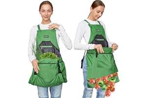 ZIOZERTT Gardening Apron, Canvas Garden Aprons with 6 Pockets and Harvesting Pouch for Women and Men,Gardener Gifts