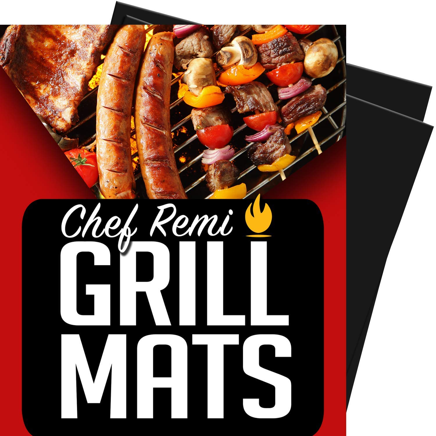 Chef Remi Grill Mat - Set of 2 Heavy Duty BBQ Grilling Mats - 16 x 13 Inch - Voted Best Rated Barbecue Accessories - Non Stick, Reusable and Dishwasher Safe