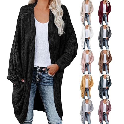Angxiwan Boyfriend Cardigan Cardigans for Women UK Chunky Cable Knit Cardigan Casual Open Front Jumpers Long Sleeve Knitted Jackets Longline for Women UK Chunky