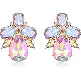 EVER FAITH Wedding Rhinestone Crystal Art Deco Stud Earring for Bride, Banquet Prom Sparkly Multi Teardrop Marquise Earrings for Woman