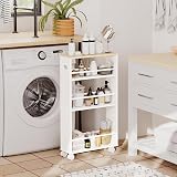HOOBRO Slim Storage Trolley 4-Tier Narrow Kitchen Cart on Wheels view 5