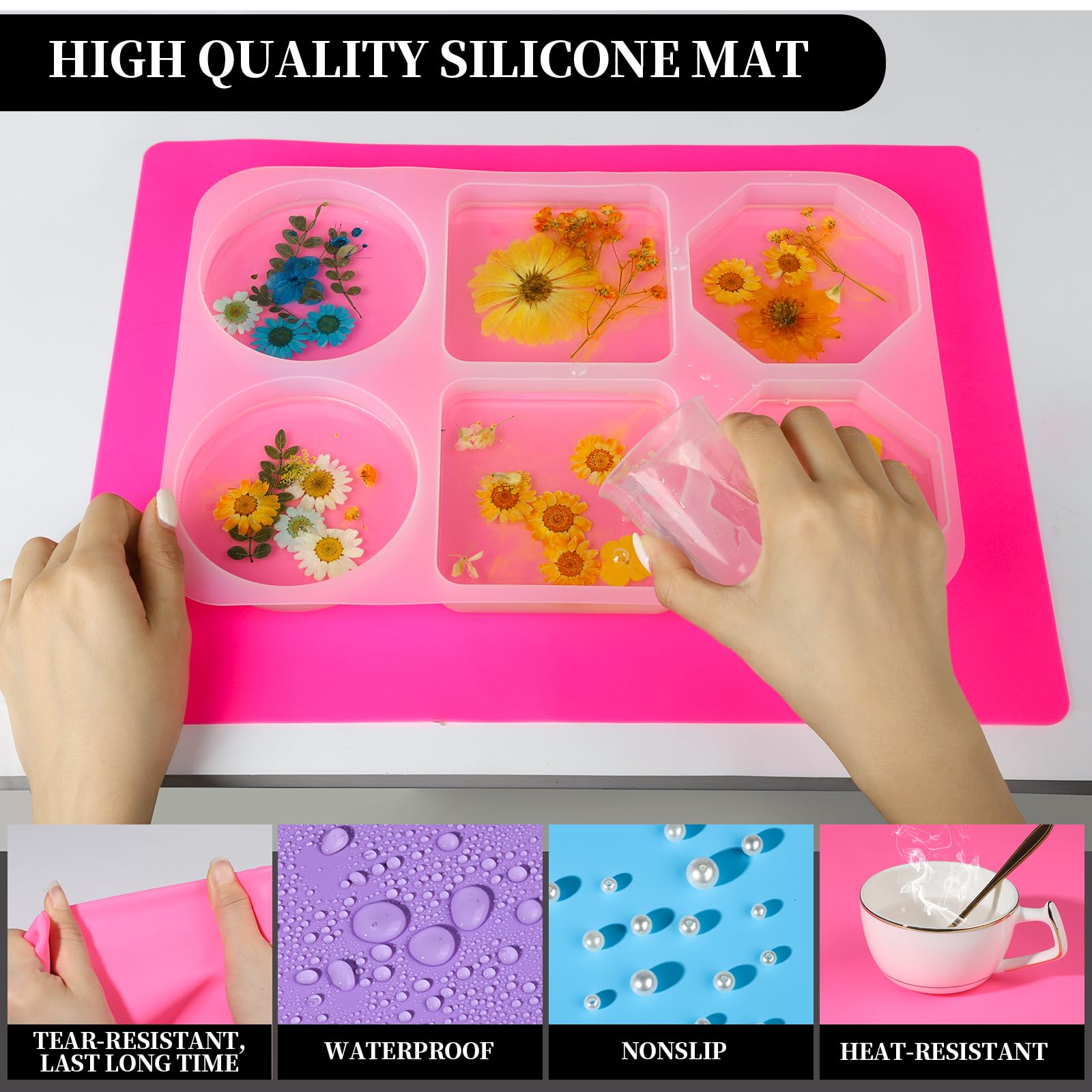 LEOBRO Silicone Mat for Resin Molds, 3 PCS Silicone Mats for Epoxy Resin, UV Resin, Play Dough Mat, Clay Mat, Nonstick Silicone Sheets Pads for DIY Arts and Crafts, Pink & Purple & Blue, 15.7”x 11.7”