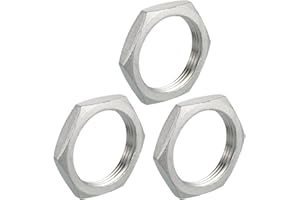 uxcell 3Pcs Cast Pipe Fitting Hex Locknut, 304 Stainless Steel Hex Lock Nut PT 1-1/2" Female Thread for Plumbing Fixed, Water Broom and Undercarriage Cleaner, 2.28"x0.39"(ODxT)