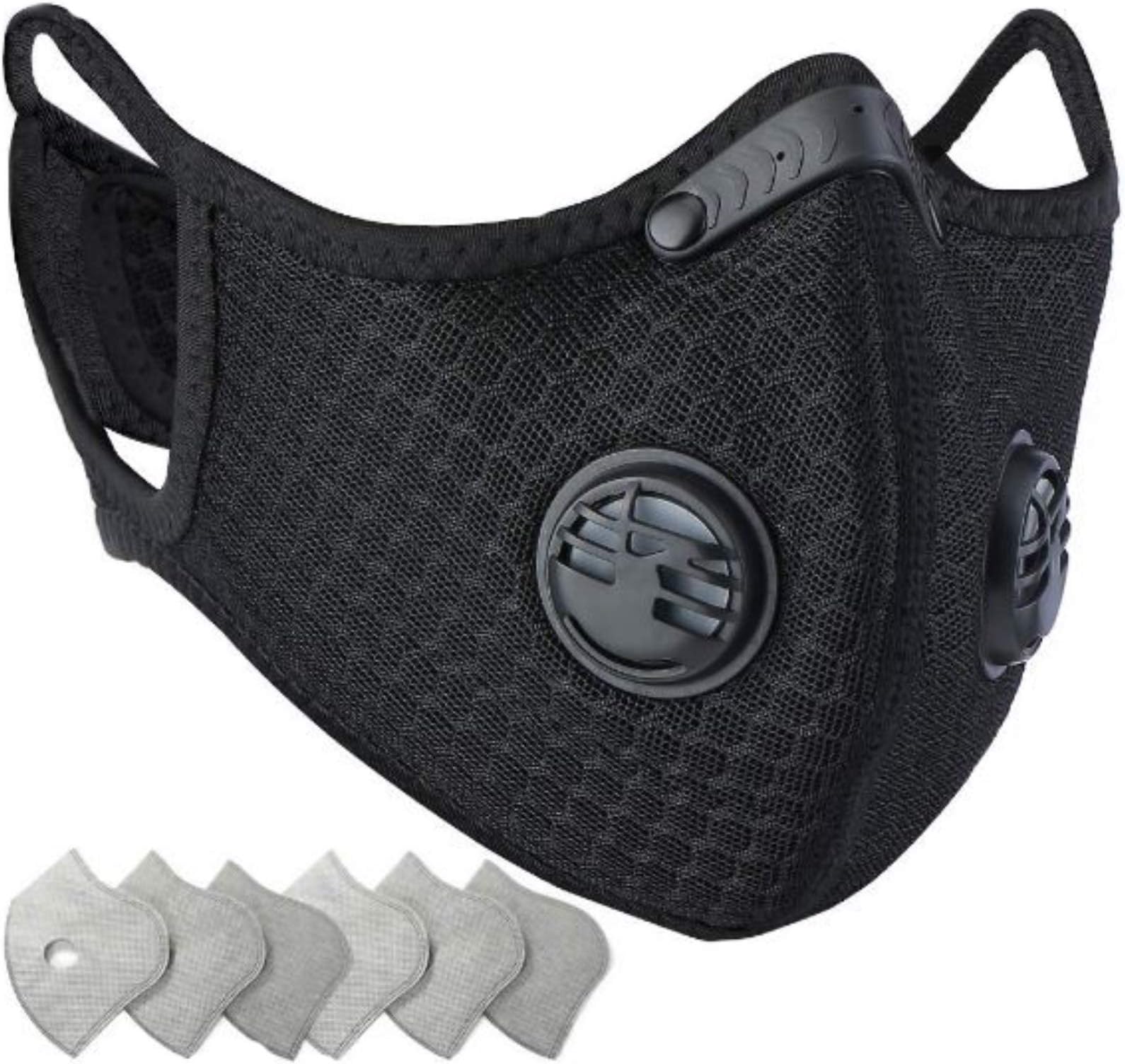 Anti-pollution Sports Mask - Maximum Pollution Filtration for Outdoor Sports - Adjustable Strap and Nose Clip. Protects from Dust, Exhaust Fumes, Smog, Pollen Allergy