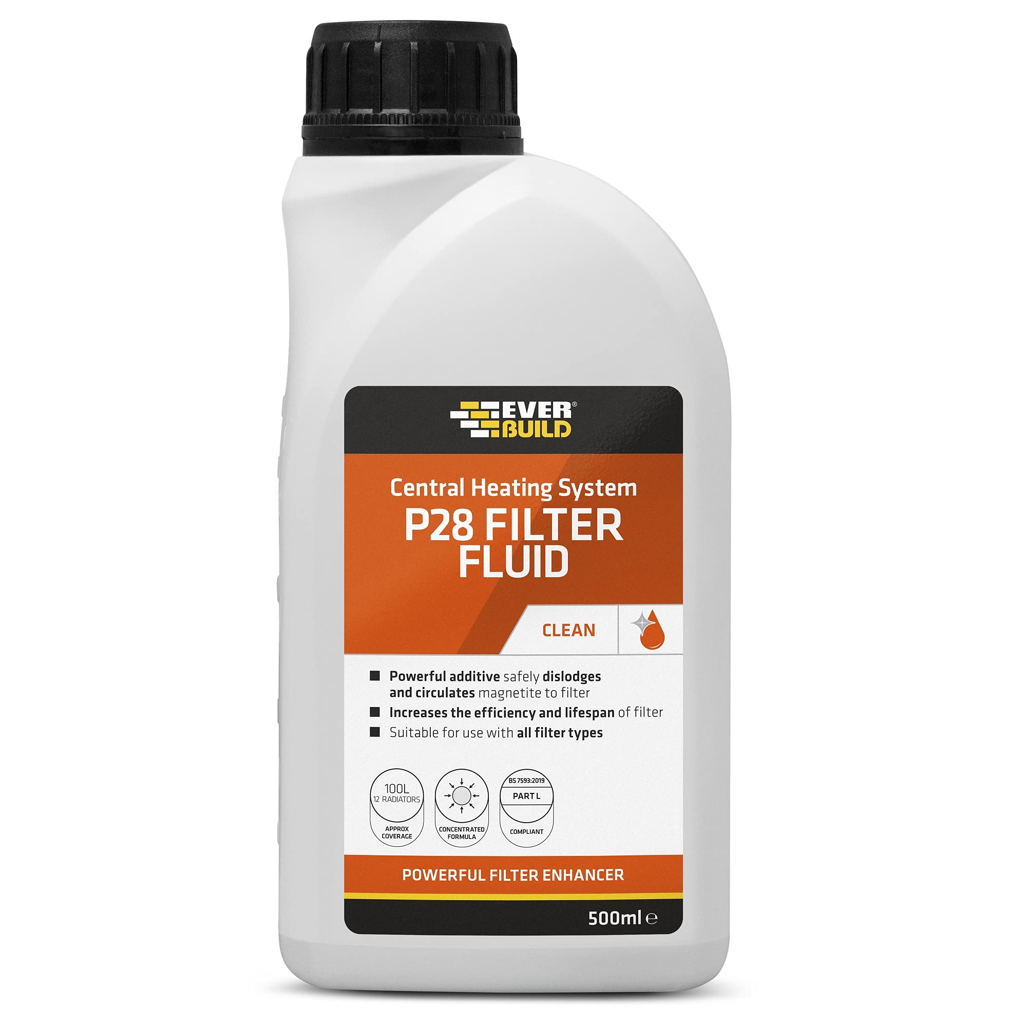 Everbuild P28 Central Heating System Filter Fluid, Powerful Additive Safely Dislodges and Circulates Magnetite to Filter - 500 ml