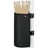 TXEsign Drumstick Holder Drum Sticks Holder Bag for Drumsticks Brushes Mallets Up to 10 Pairs, Two Straps Attach to Drum Kit &amp; Music Stand (Black)