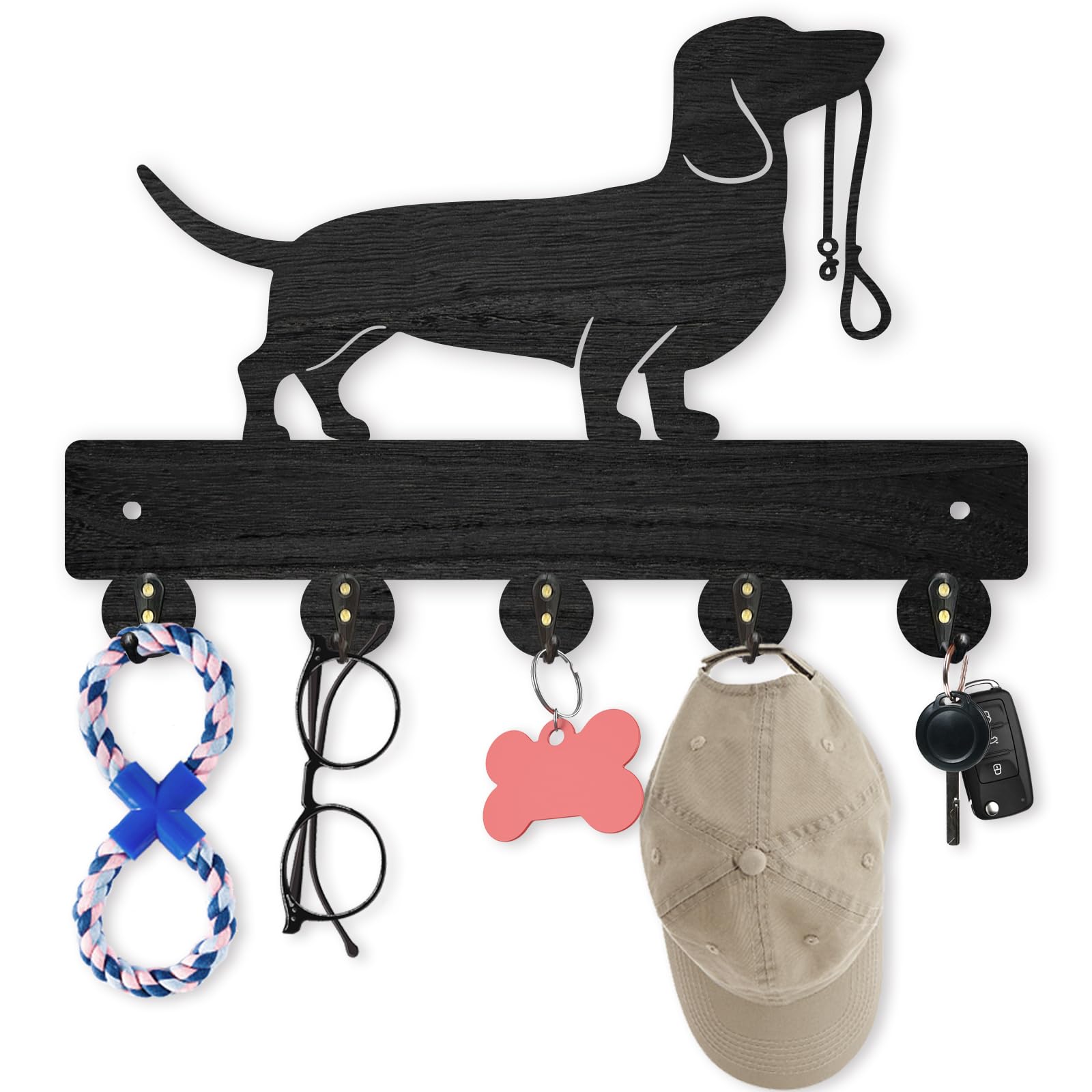 MAYJOYDIY Dog Key Holder for Wall, Wood Animal Puppy Coat Rack with 5 Alloy Hooks, Pet Lover Key Holder Hooks, Dog Leash Holder 30×20cm Home Decor Gift Towel Hook Hangers Organizer