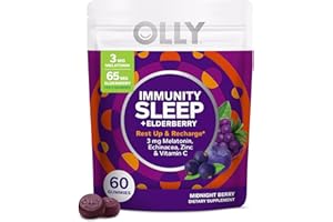 OLLY Immunity Sleep Gummy, Immune and Sleep Support, 3mg Melatonin, Echinacea, Zinc, Vitamin C, Chewable Supplement, Berry - 60 Count