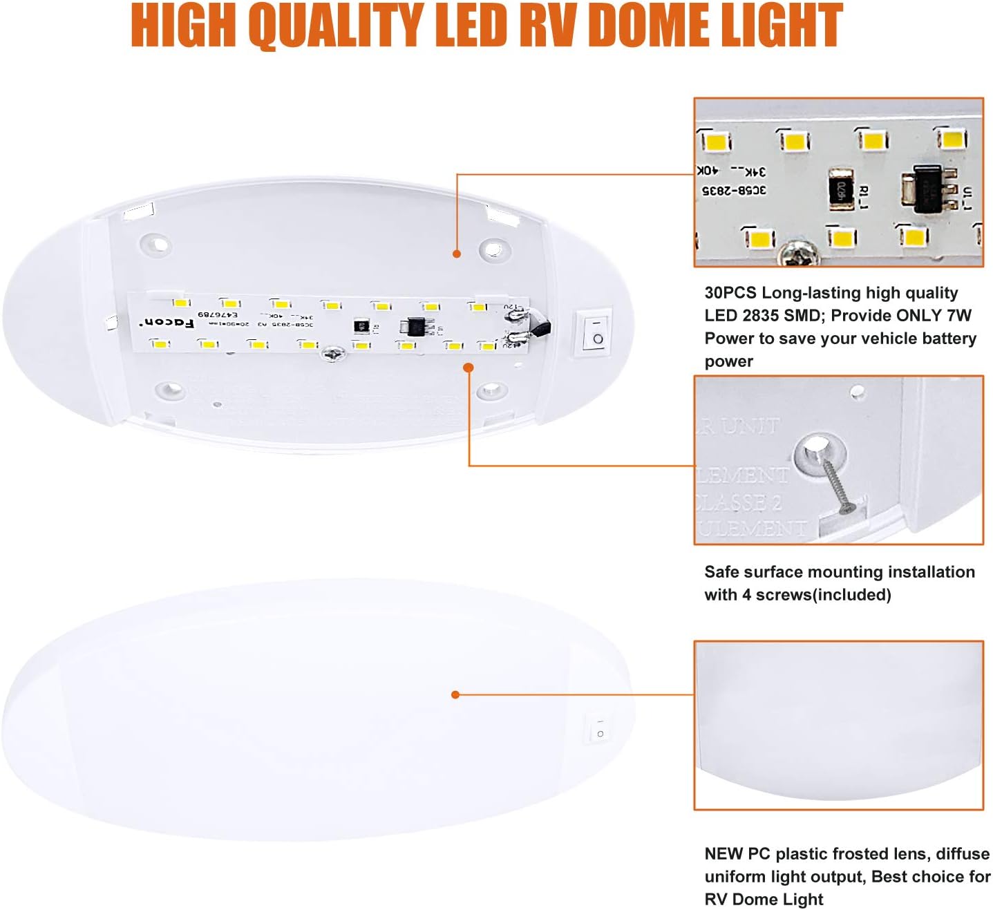 Facon 12V LED Motorhome Interior Lighting with Switch, 12Volts Oval Campervan Light, for Motorhome Campervan, Caravan, Boat - Image 4
