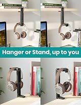 Klearlook 2-in-1 Headphone Stand Hanger Adjustable Clamp 360 Rotatable Mount view 2