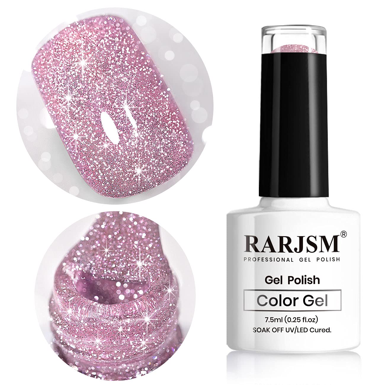 RARJSM Glitter Gel Nail Polish Pink Sparkle Nail Gel Varnish Requires Drying Under UV LED Lamp for Women Spring Summer Nail Beauty Art Design Salon DIY Home 1Piece 7.5ML