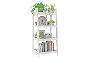 Purbambo 4 Tier Bamboo Bookshelf, Free Standing Ladder Shelf, Storage Shelf Rack for Bathroom, Kitchen, Living Room - White