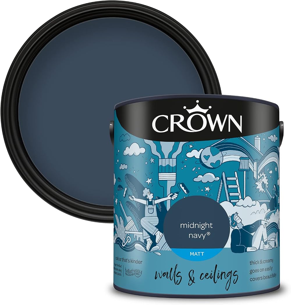 Crown Midnight Navy Matt Emulsion Paint 2.5L Water Based Quick Dry</wbr>