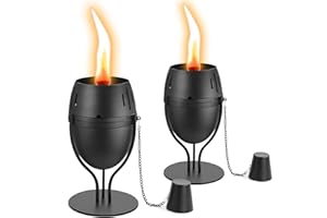 FAN-Torches 2 Pack Metal Table Top Torches, 14 oz Citronella Torches for Outside, Refillable Flame Light Torch, Decorative Tabletop Lantern for Yard, Patio, Deck, Garden, Party, Landscape