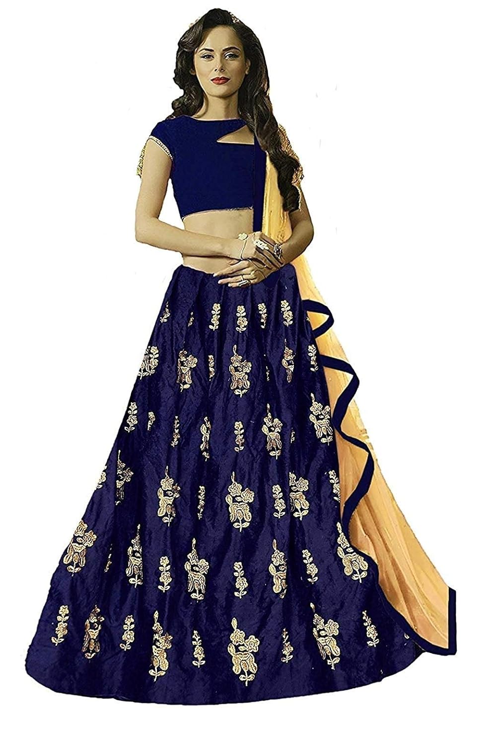 bridal4fashion women's embroidered velvet semi stitched lehenga choli (free size)