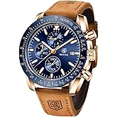 BENYAR Mens Watches Quartz Chronograph Business Luxury Brand Waterproof Wristwatches Fashion Brown Leather Watches for Men