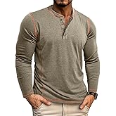 Mens Henley Shirts Casual Long Sleeve Button T-Shirts Basic Slim Fit Lightweight Tops