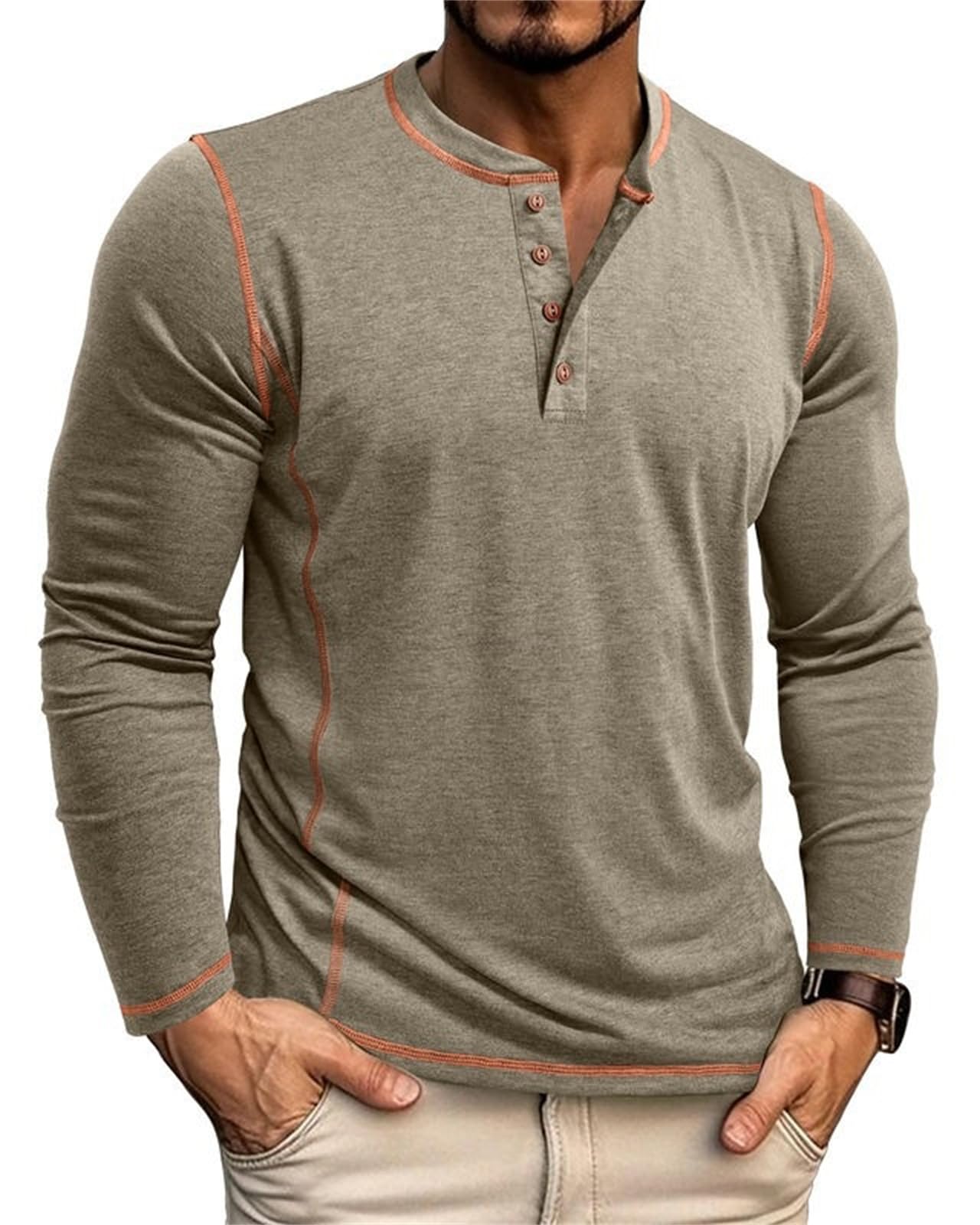 STANFIELDS Solid Pocket Long Sleeve T-Shirt, Made in Canada, Men's Size Medium cotton Khaki type Vintage Second Hand