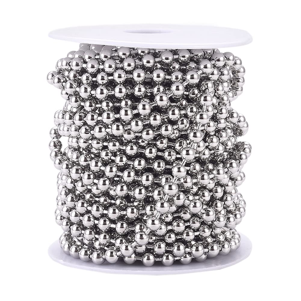 Cheriswelry 32.8Feet Ball Chain 5mm Stainless Steel Blind Beaded Pull Chain Extension with Spool for Jewellery Necklace Bracelet Making