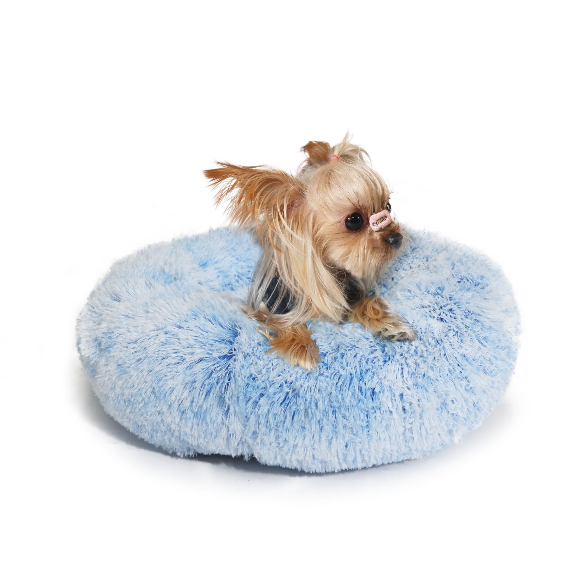 Photo 1 of Blue and White Dog Bed Small Washable,Calming Dog Bed for Small Dogs,15 inches Donut Fluffy Pet Beds,Anti Anxiety Round Fits up to 5 lbs Soft Warm Pets Beds for Puppy Dogs Indoor