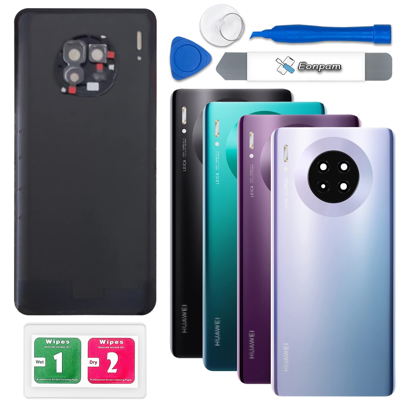 Eonpam Back Cover Glass for Huawei Mate 30 Rear Glass Replacement with Camera Lens + Repair Kit Genuine Rear Housing (Silver)