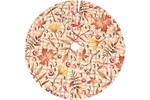 LUMANSITTER Autumn Fall Plaid Leaf Nut 30 36 48 Inch Christmas Tree Skirt Carpet Mat Funny Party Decor Supplies for Xmas Halloween Decorations Occasion