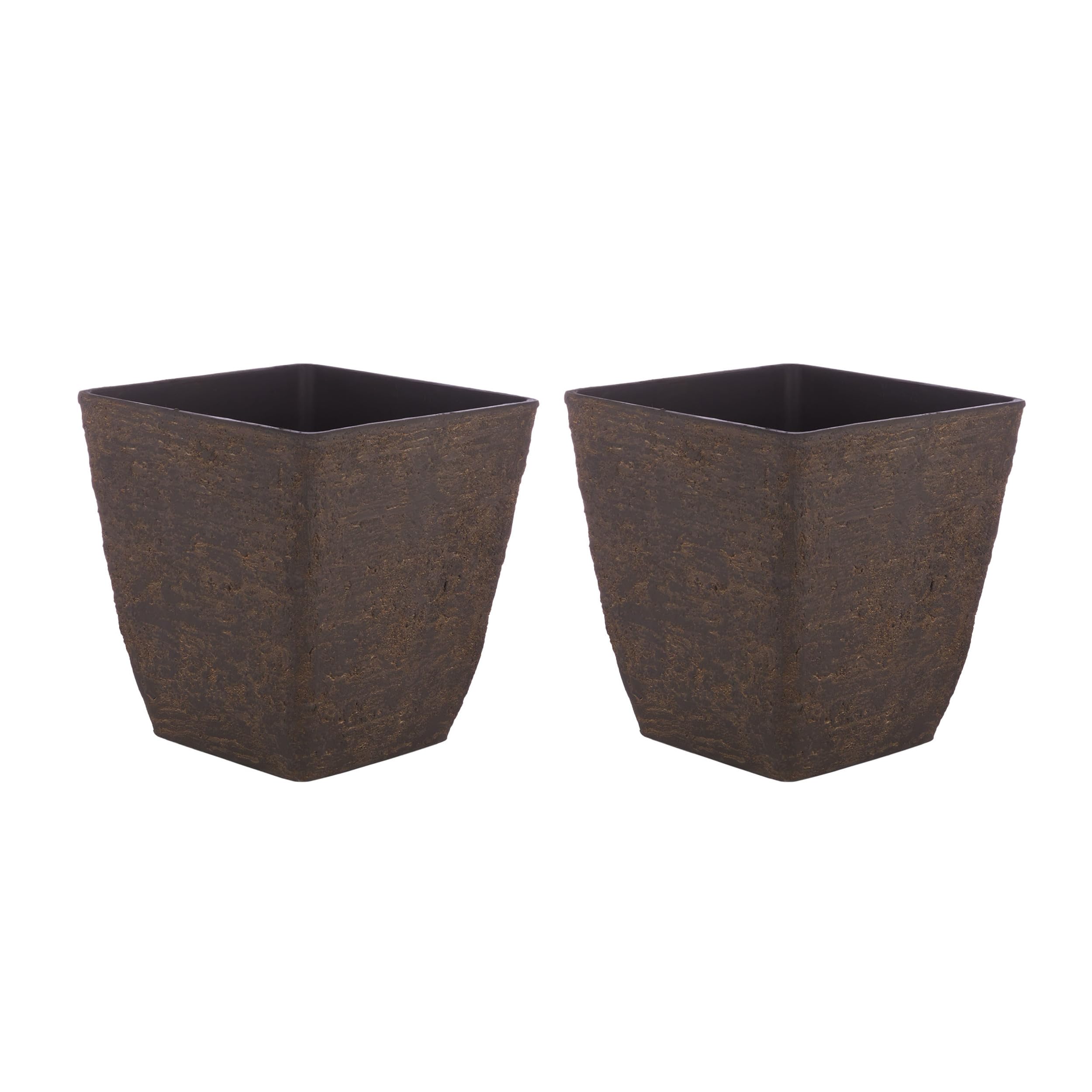 Photo 1 of *ONLY 1*Alpine Corporation Indoor/Outdoor Stone-Look Squared Planter, Medium, Brown (Set of 2)
