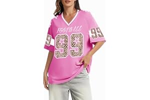 EAYOUKO Football Jersey Shirts for Women Y2K Tops Leopard Number Graphic Tees Oversized V Neck Game Day T Shirt Fashion Streetwear