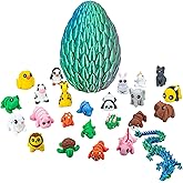 25 Pcs Mini Animal Figurines Set, 3D Printed Mini Animals & Dragon Egg Articulating Flexible Fidget Toys, Cute Animal Desk Decor, Party Favors, Gifts for Kids and Adult