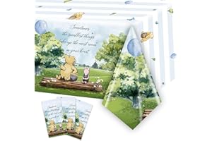 AURORAPARTY 3pcs Bear Tablecloth Baby Shower Decorations Bear Table Cover Watercolor Plastic Disposable Rectangle Tablecloth Oh Baby Party Supplies for Kids Boys, 54 x 108 Inches