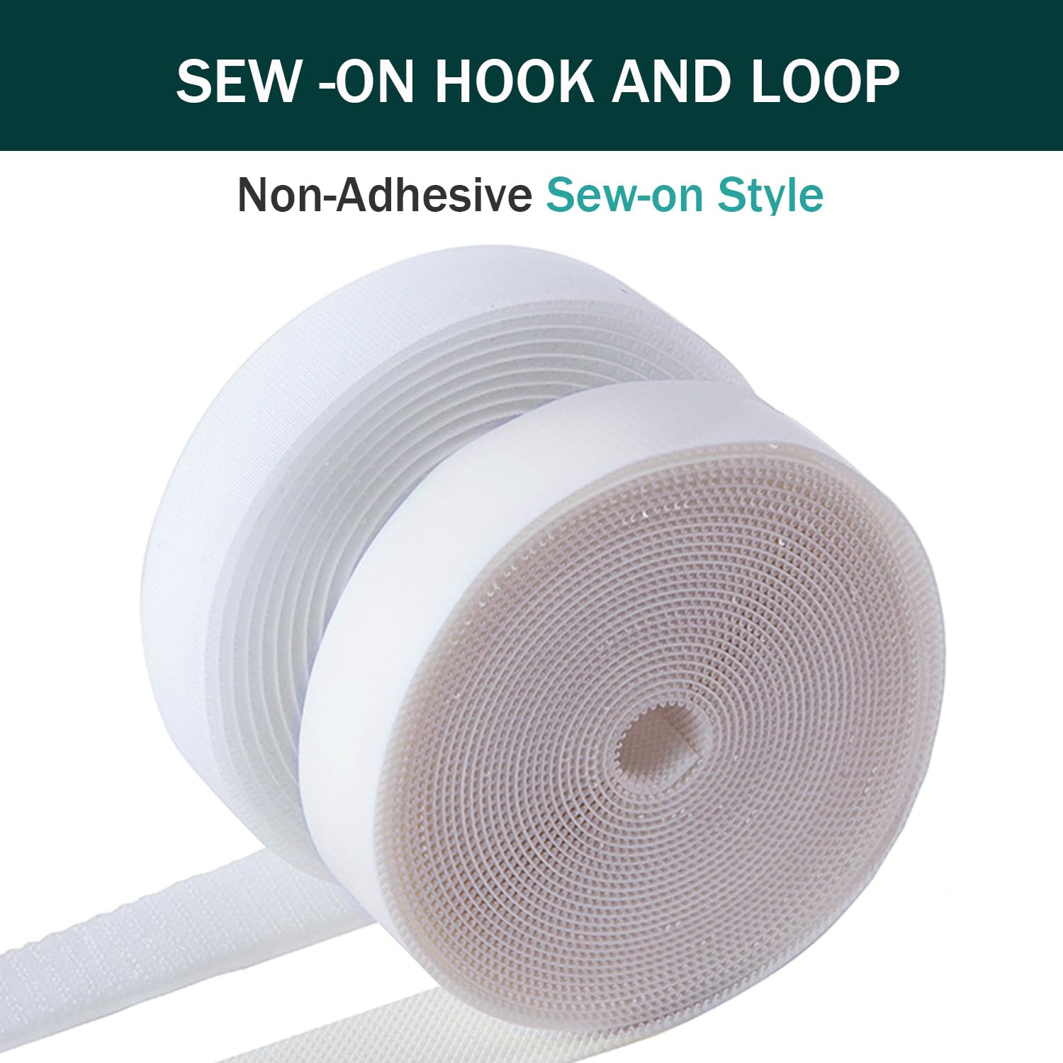 Sew on Hook and Loop Strips 3/4in x 5yd | Easy to Sew | Excellent Grip | Non-Adhesive Back Nylon Strips Fabric Fastener Non-Adhesive Interlocking Tape for Clothing Sewing Crafts and DIY, White