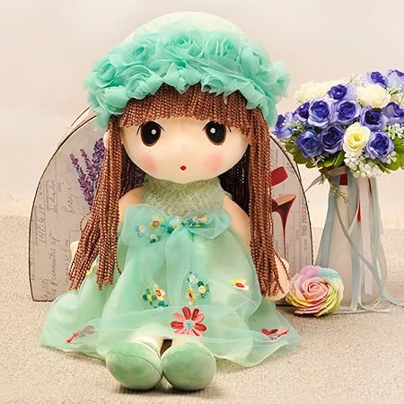 Amazon ノーブランド品 懐かしのかわいい 文化人形 レトロ ドール 王女 誕生日プレゼント かわいい ニットおもちゃ 少女 人形 ぬいぐるみ 90 グリーン ぬいぐるみ おもちゃ