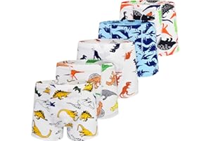GRPSKCOS Boys Dinosaur Underwear- Pack of 5 Soft Cartoon Colorful Boxer Shorts Briefs with Fun for Kids 2-8 Years Old