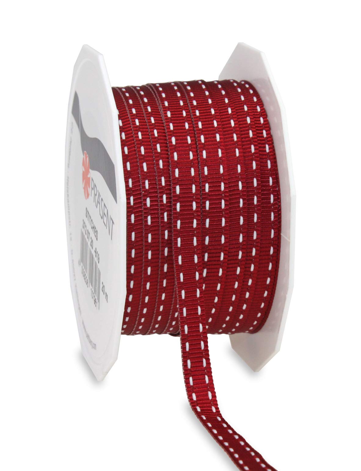 Präsent - Stitches Gross Grain Ribbon Bordeaux 20-M-roll 7 mm Width — image 1