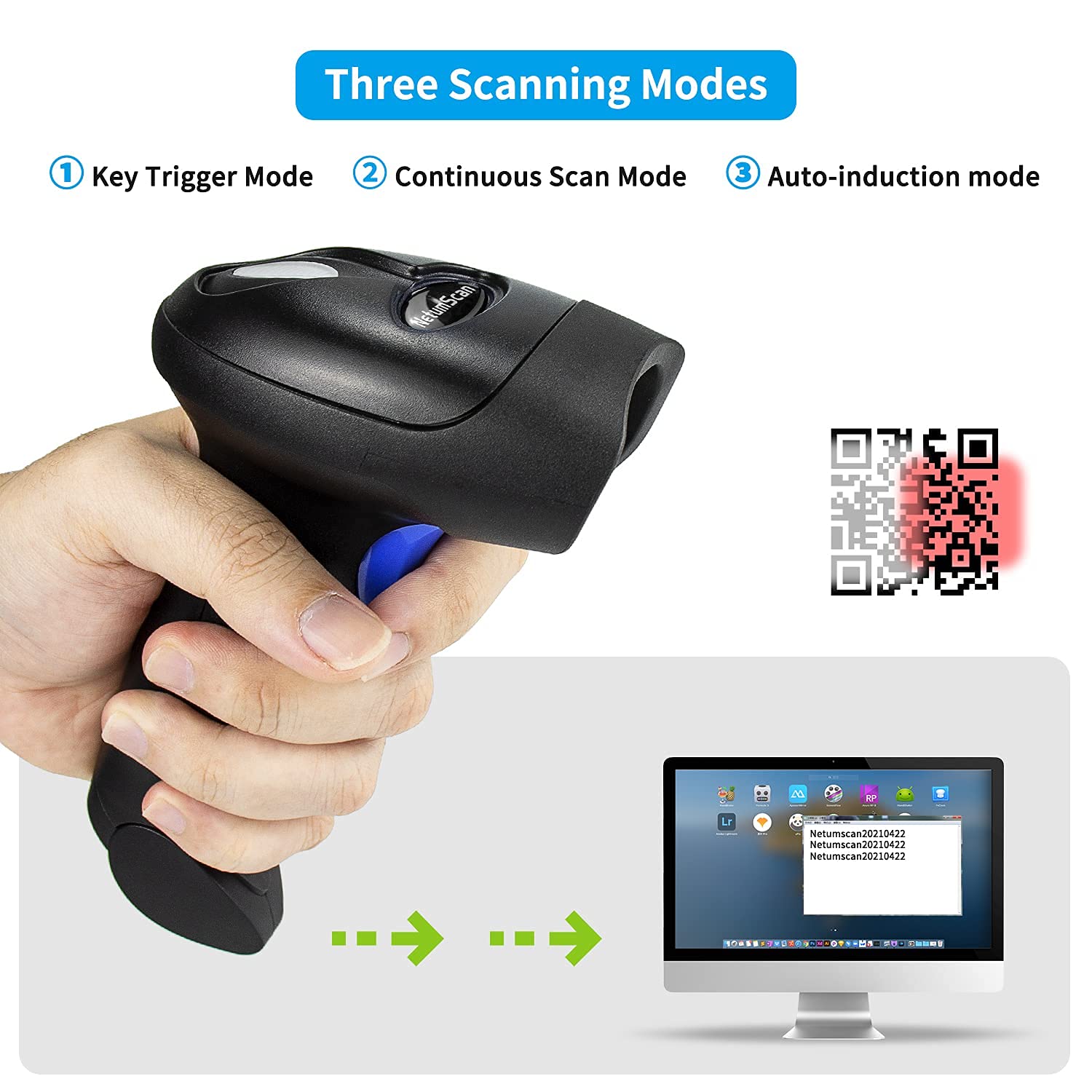 NetumScan Bluetooth QR Barcode Scanner with Stand, 3 in 1 Wireless 1D 2D Bar Code Scanner USB Image Bar Code Reader for Computer, Tablet, iPhone, iPad, Android