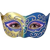 Masquerade Mask for Women Men Couple Venetian Mask Vintage Retro Mask for Halloween Costume Party Mardi Gras (Gold Blue)