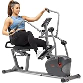 Sunny Health &amp; Fitness Smart Recumbent Cross Trainer with Arm Exerciser | Dual Function Full-Body Workout, 8-Lvl Magnetic Resistance, Adjustable Seat, Step-Thru Frame, Pulse Sensor, Free SunnyFit App