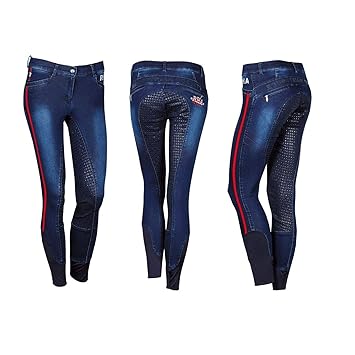 netproshop Damen Jeans-Reithose Bollington mit Kontrastfarben und Silikonaufdruck