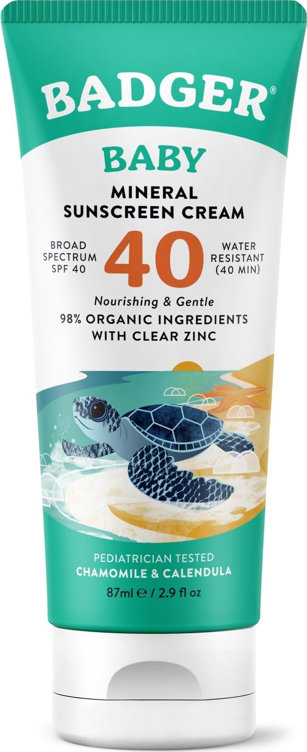 Badger SPF 40 Reef Safe Natural Mineral Sunscreen Cream Baby Chamomile 2.9 ml