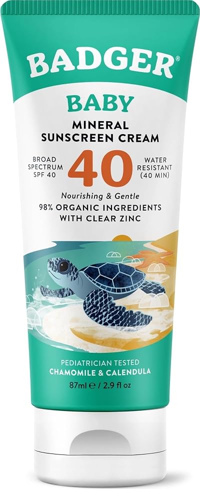 Badger SPF 40 Reef Safe Natural Mineral Sunscreen Cream Baby Chamomile 2.9 ml