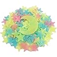 200 Pcs Colorful Glow in The Dark Luminous Stars and Moon Fluorescent Noctilucent Plastic Wall Stickers Murals Decals for Hom